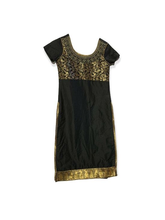 navras Tops - Gorgeous black & gold embroidered Indian kurti small Navras Shieno Sarees